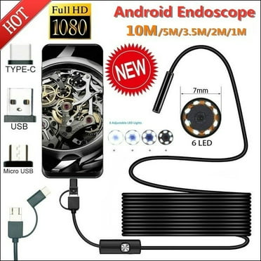 YJXUSHYQ Endoscope USB Snake Inspection Camera IP67 Waterproof USB C Borescope Camera with 8 Adjustable LED Lights 7M Soft Cable Borescopes 
